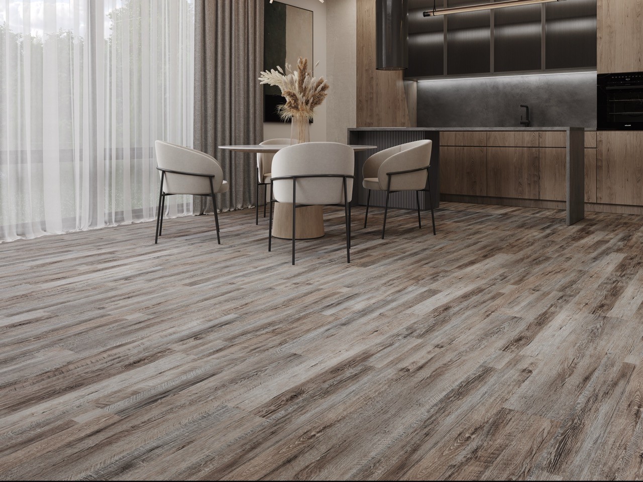 Кварцвиниловый SPC ламинат Cronafloor Nano Дуб Французский BD-40035-2 1200×180×3,5 фото в интерьере